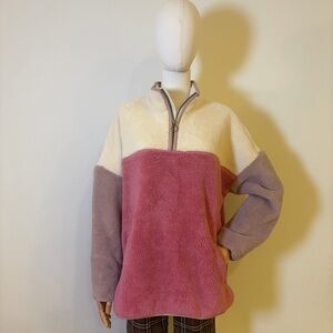 Time & Tru Women's Colorblock Teddy Fleece 1/4 Zip Pullover XL NEW